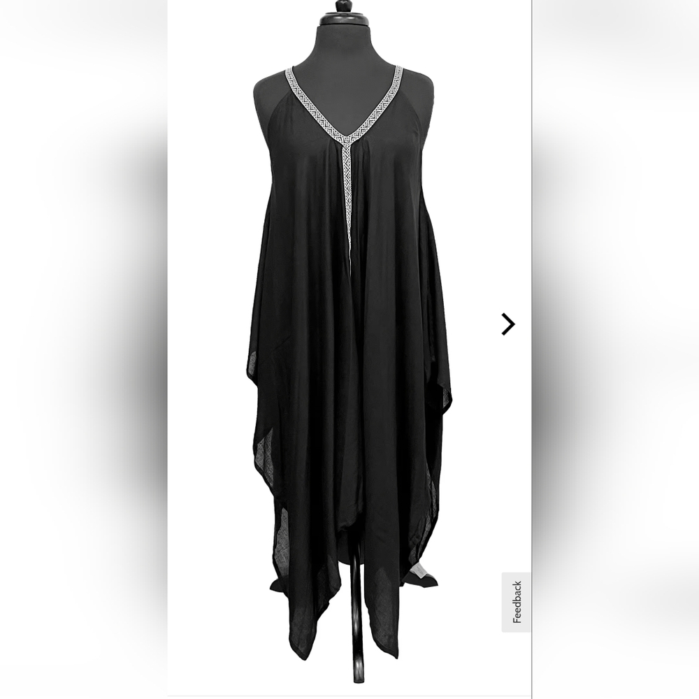 Black Aztec Trimmings Kerchief Dress Swimsuit Cover-Up One Size Fits Most